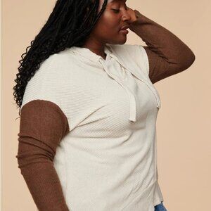 3/$15 Earthbound Cozy Layered Shark Bite Asymmetrical Hoodie